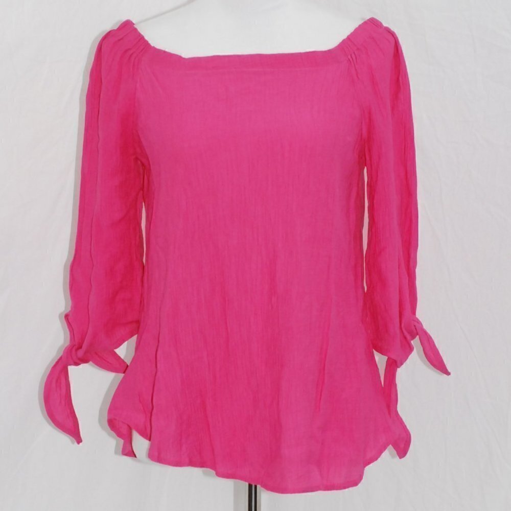 NWT Davi & Dani Hot Pink Womens Medium Blouse Tie Sleeve Off Shoulder Sun Shirt